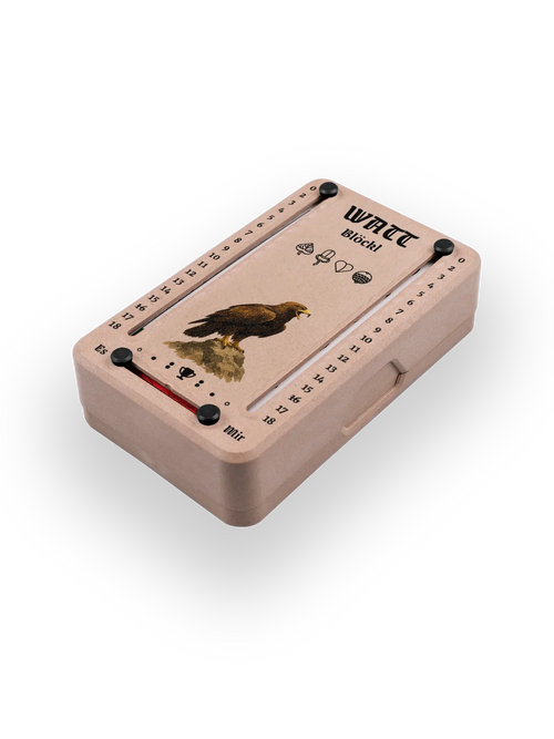 Wattblöckl bis 18 Punkte in Holzoptik und schwarzen Pins - mit Adler Motiv auf transparenten Hintergrund.